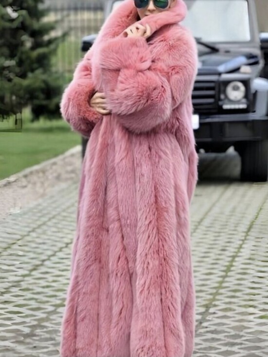Fhillinuo Jackets & Blazers - Pink Elegant Women's Long Collar Faux Fox Fur Coat